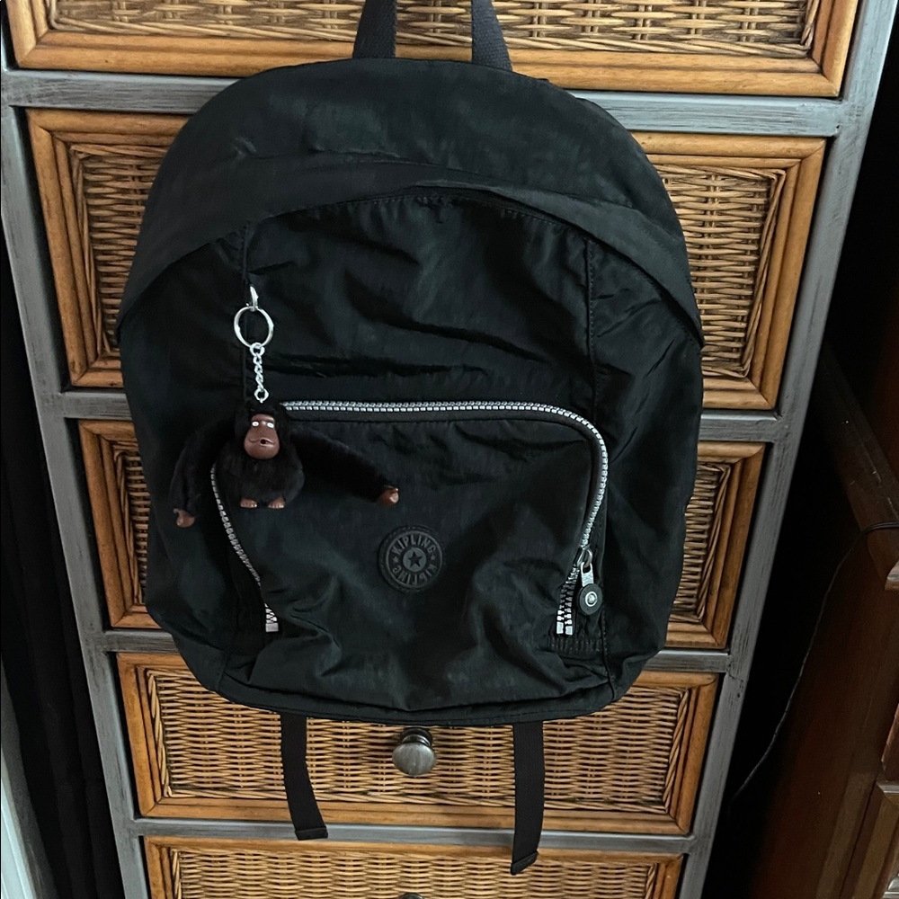 Kipling Black Compact Nylon Backpack with Monkey Keychain